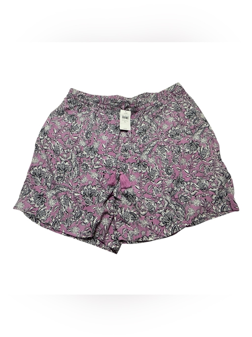 NWT J.Jill Floral Paisley Elastic Waist Pull-On Shorts XL Tassel Drawstring